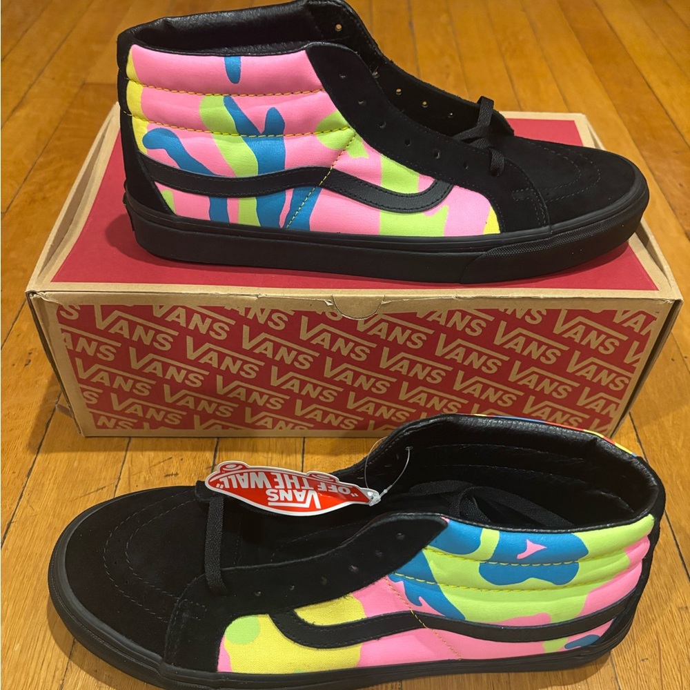 VANS Sk8 Mid Reissue Neon Camo Black & Mulitcolor Lace Up Sneakers Sz 12